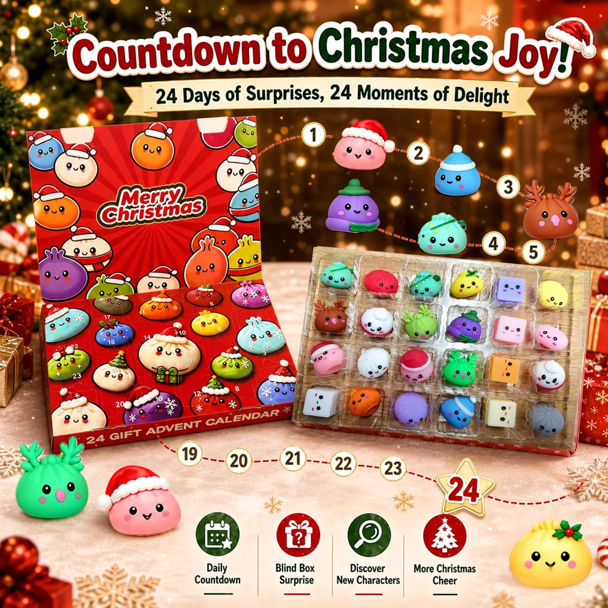 Advent Calendar 24 Squeeze Figures TPR Stress Relief