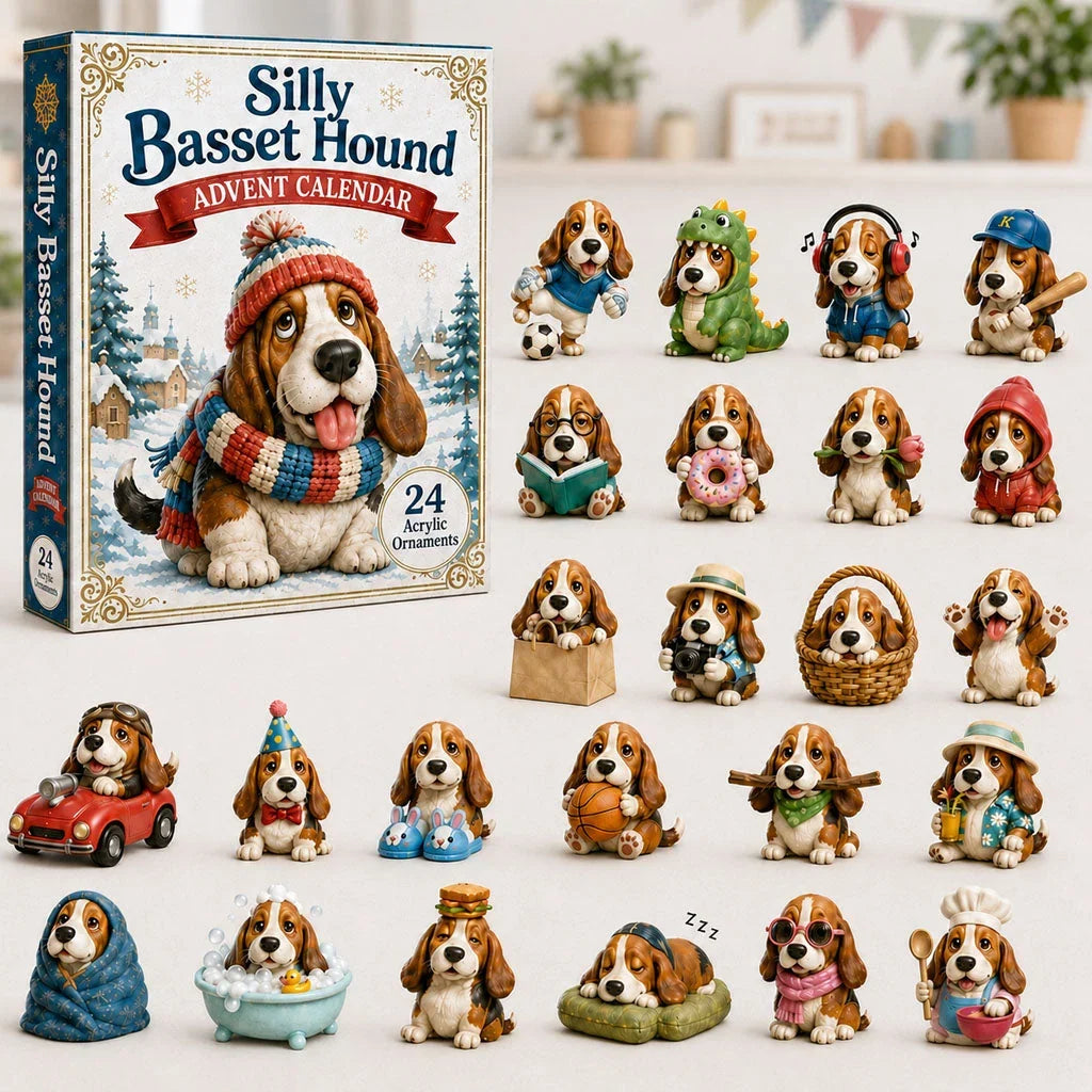 Advent Calendar Basset Hound 24 Acrylic Ornaments