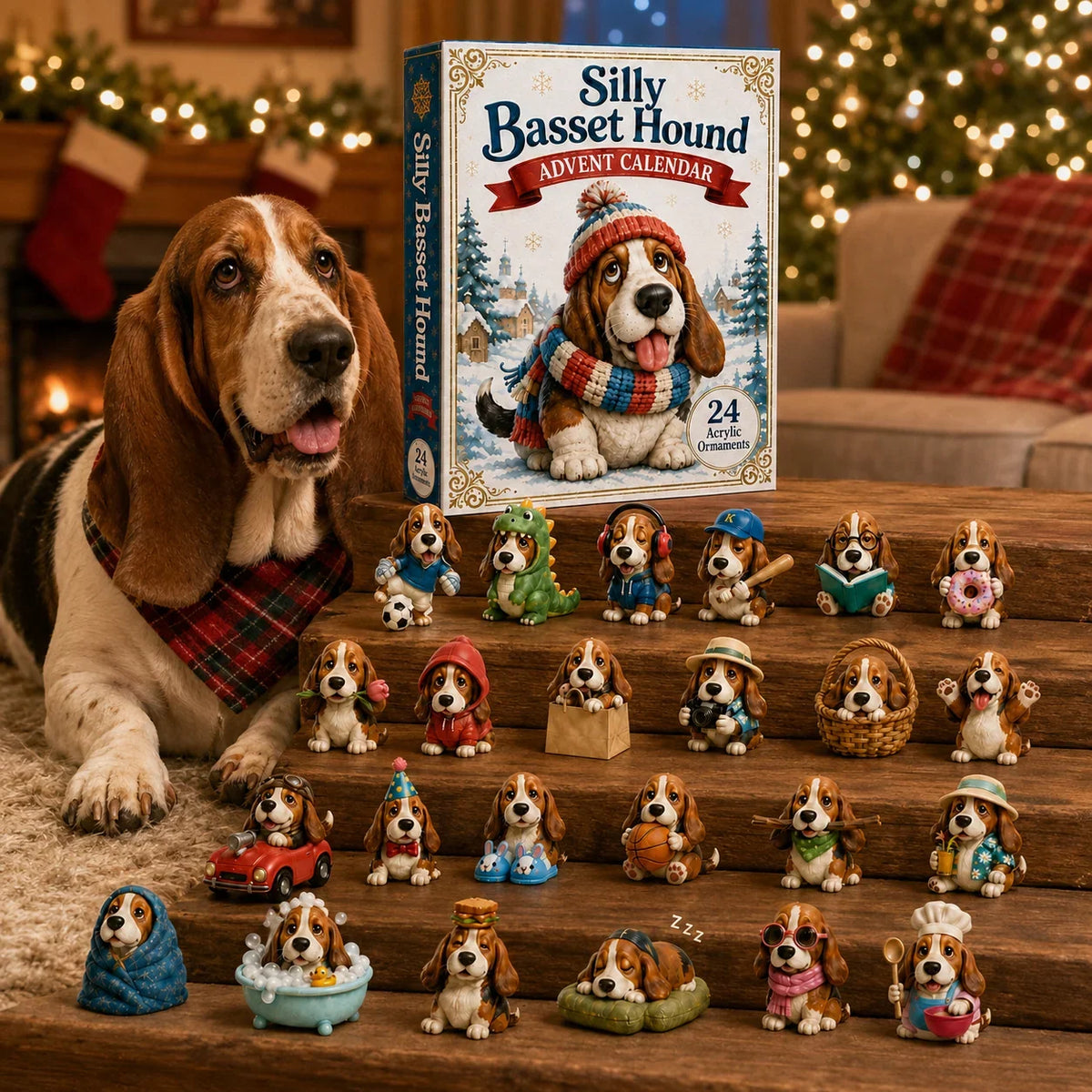Advent Calendar Basset Hound 24 Acrylic Ornaments