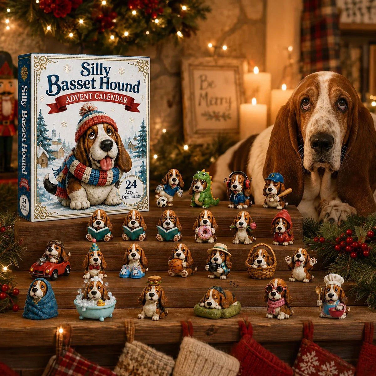 Advent Calendar Basset Hound 24 Acrylic Ornaments