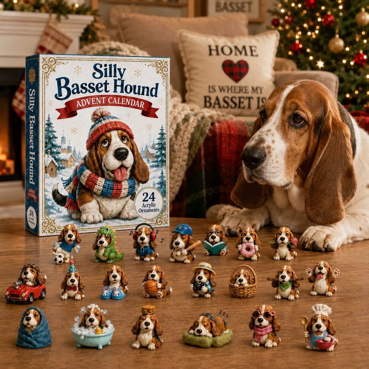 Advent Calendar Basset Hound 24 Acrylic Ornaments