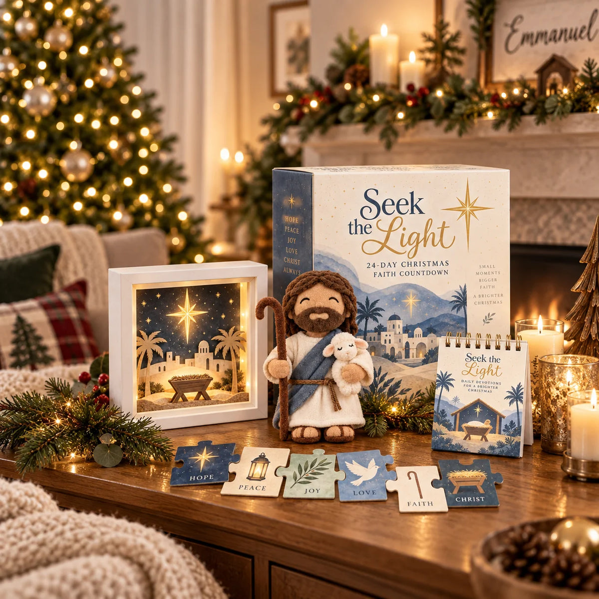 Advent Calendar Christian 24-Day Countdown Illuminated Nativity Scene