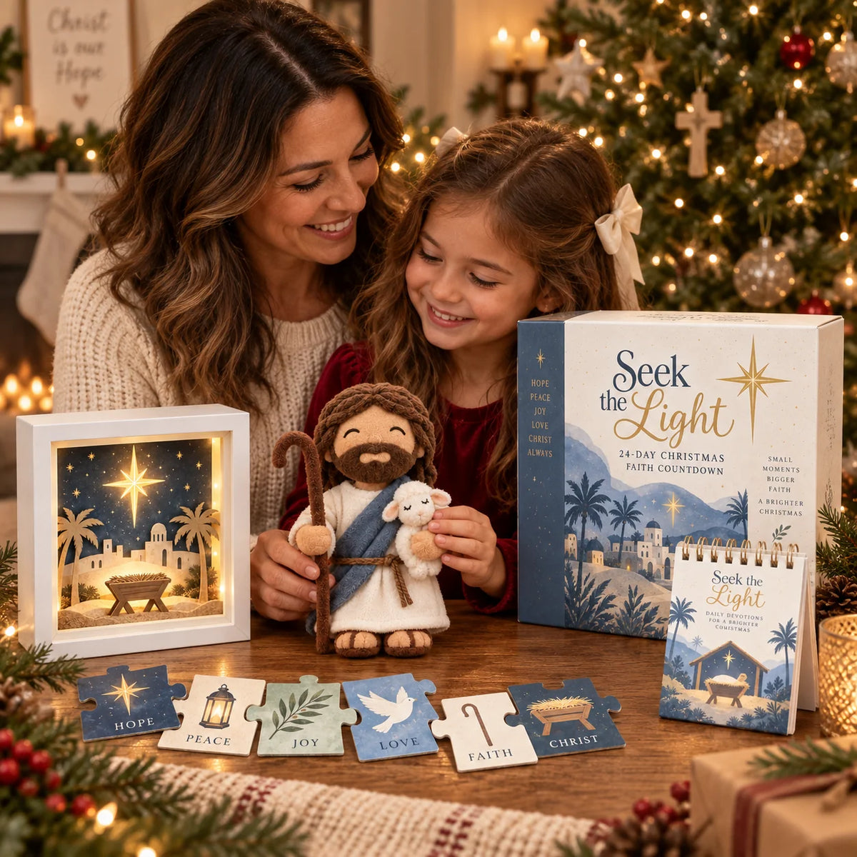 Advent Calendar Christian 24-Day Countdown Illuminated Nativity Scene