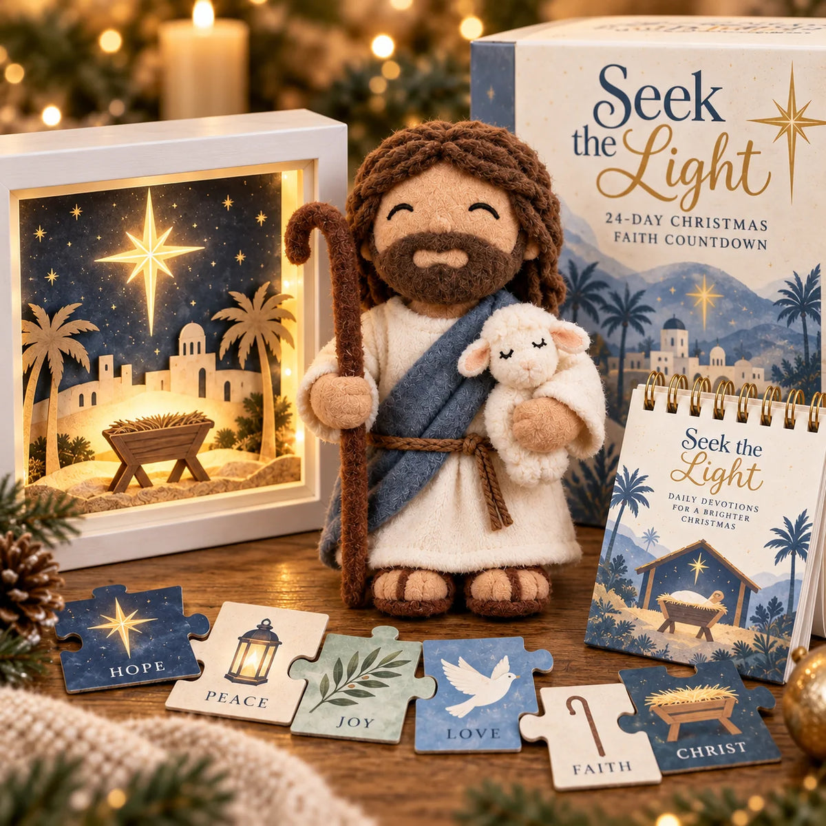 Advent Calendar Christian 24-Day Countdown Illuminated Nativity Scene