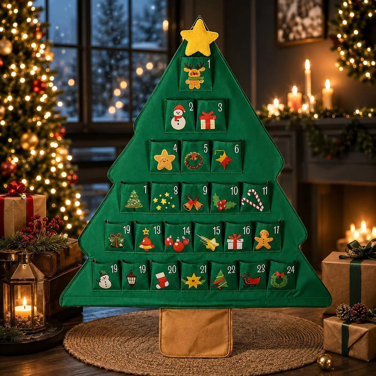 Advent Calendar Christmas Tree 24 Refillable Fabric Pockets