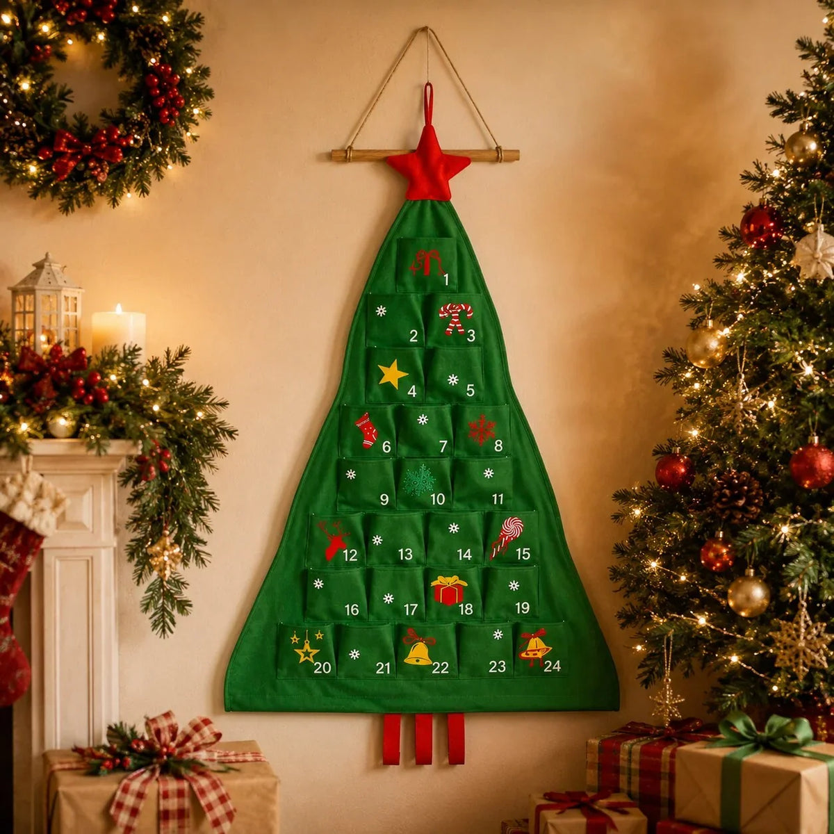 Advent Calendar Christmas Tree 24 Refillable Fabric Pockets