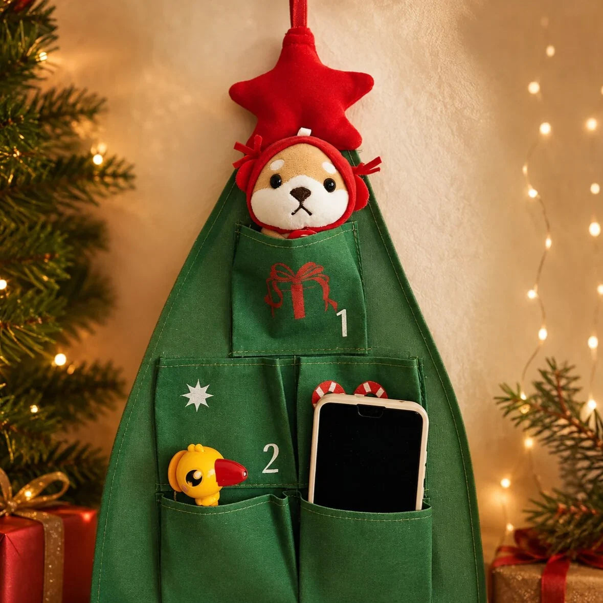 Advent Calendar Christmas Tree 24 Refillable Fabric Pockets