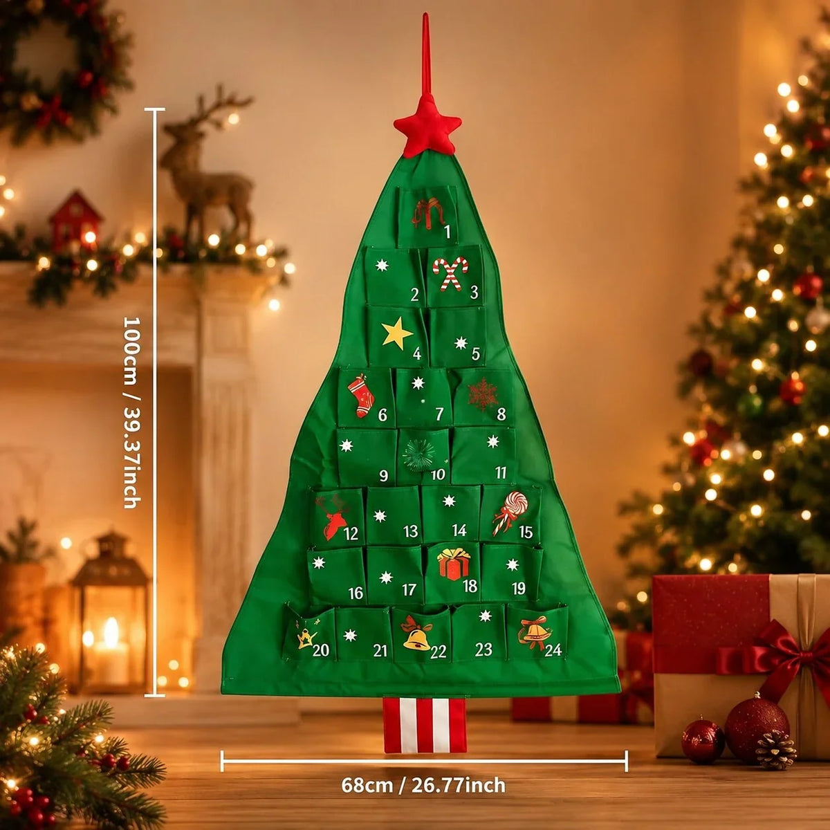 Advent Calendar Christmas Tree 24 Refillable Fabric Pockets