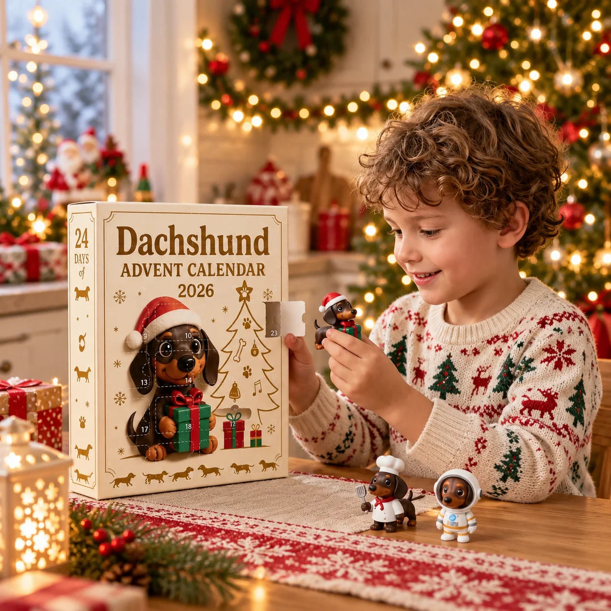 Advent Calendar Dachshund Figurines 24-Day Christmas Countdown