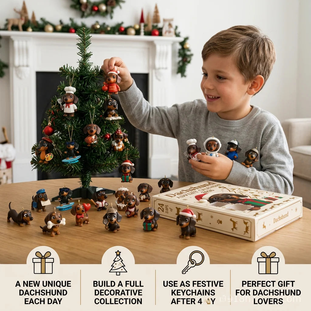 Advent Calendar Dachshund Figurines 24-Day Christmas Countdown