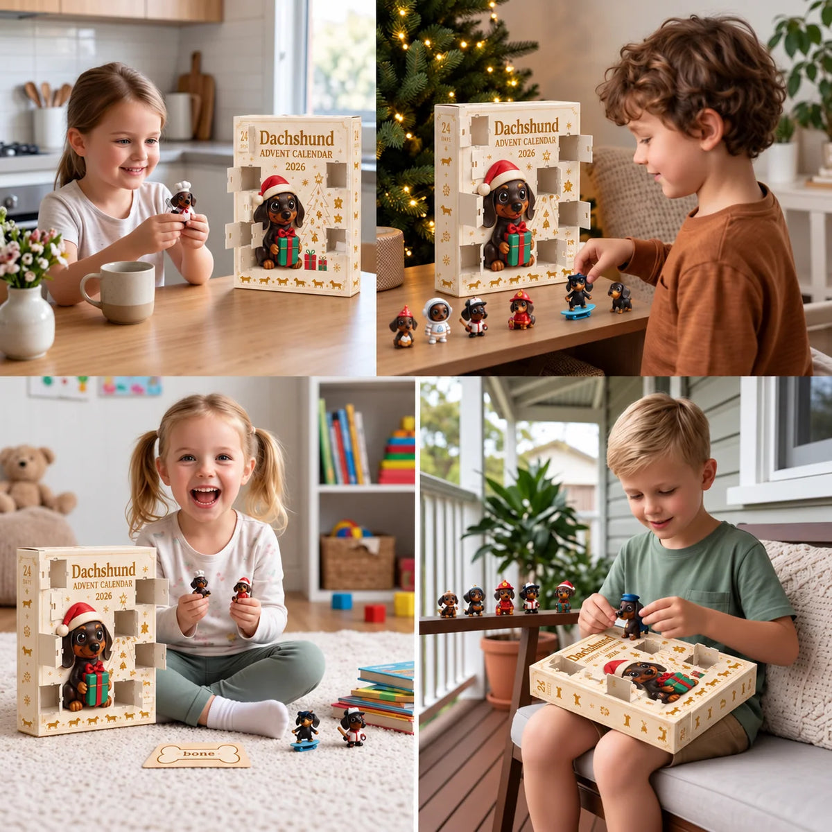 Advent Calendar Dachshund Figurines 24-Day Christmas Countdown