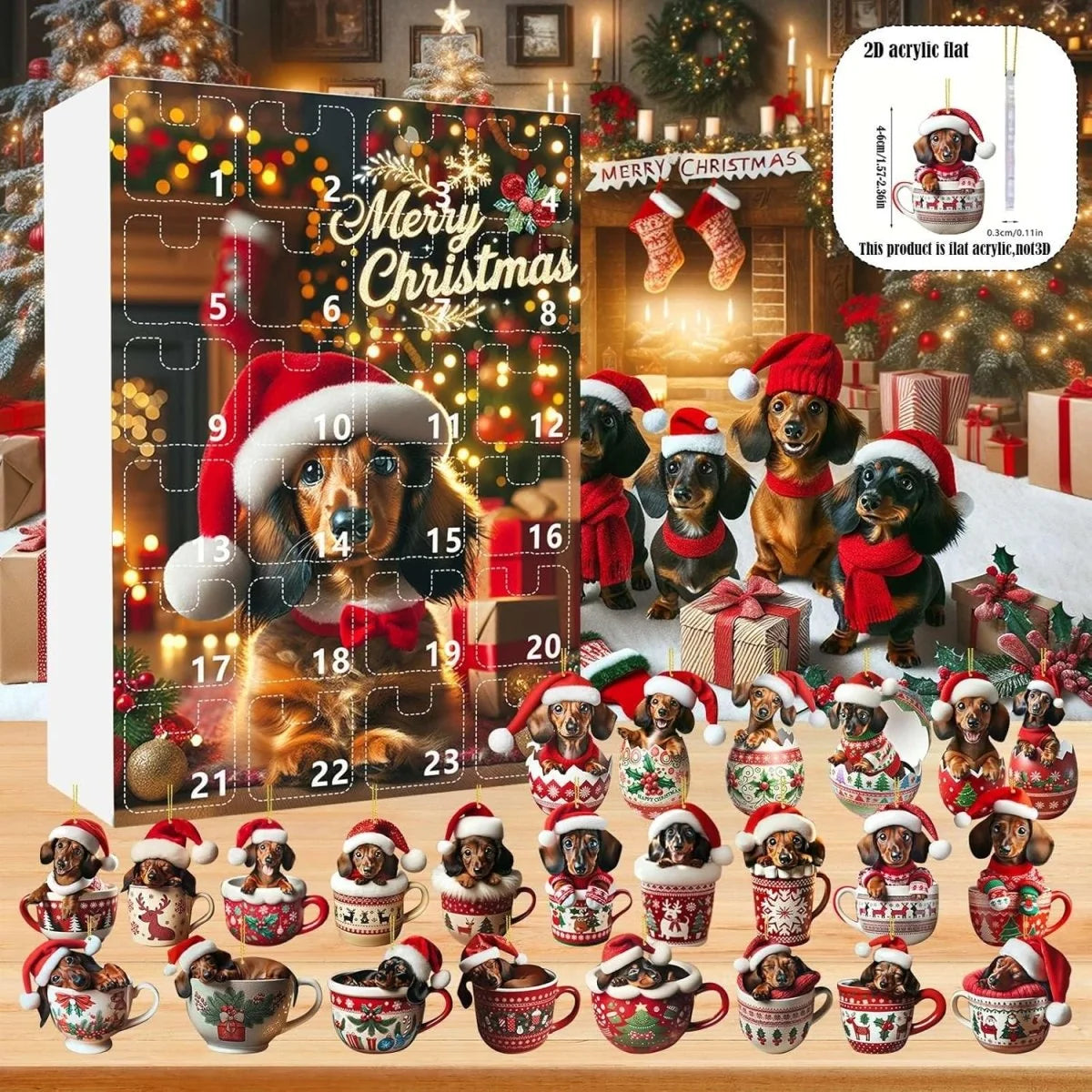Advent Calendar Dachshund-Themed 24-Day Countdown Acrylic