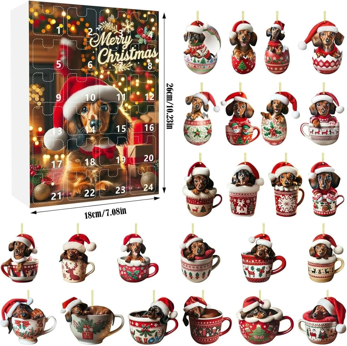 Advent Calendar Dachshund-Themed 24-Day Countdown Acrylic