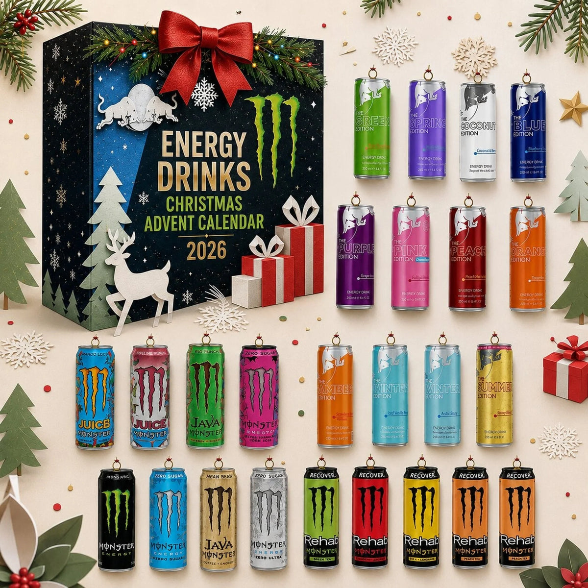 Advent Calendar Energy Drink-Inspired 24-Day Countdown Plastic