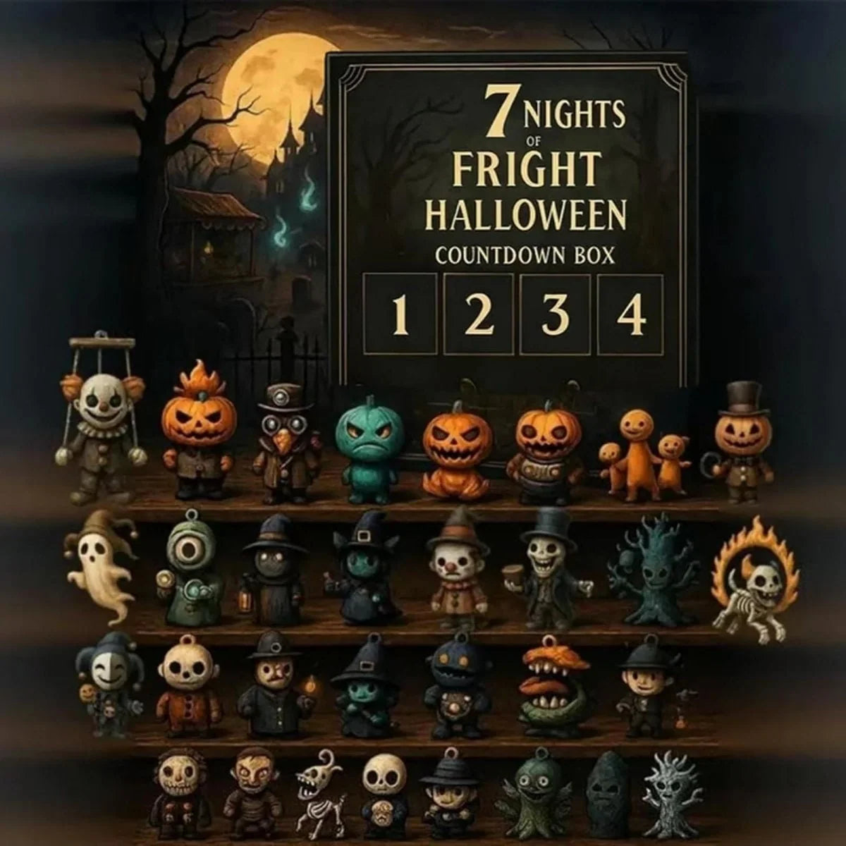 Advent Calendar Halloween Mini Figurines Reusable Tabletop Decor