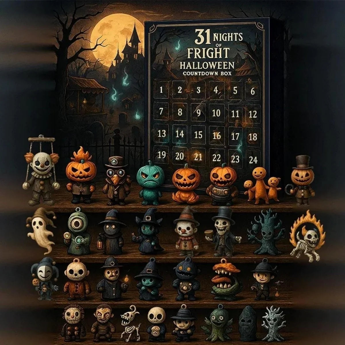 Advent Calendar Halloween Miniature Figurines Reusable】【。