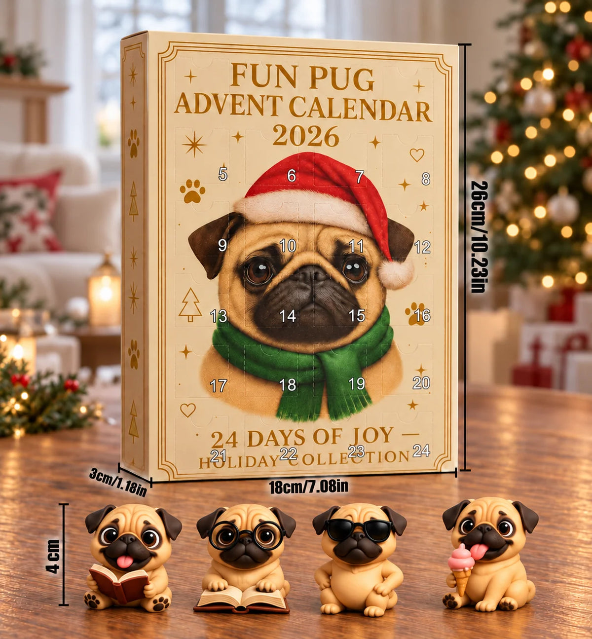 Advent Calendar Pug Surprise Figures 24-Day Countdown