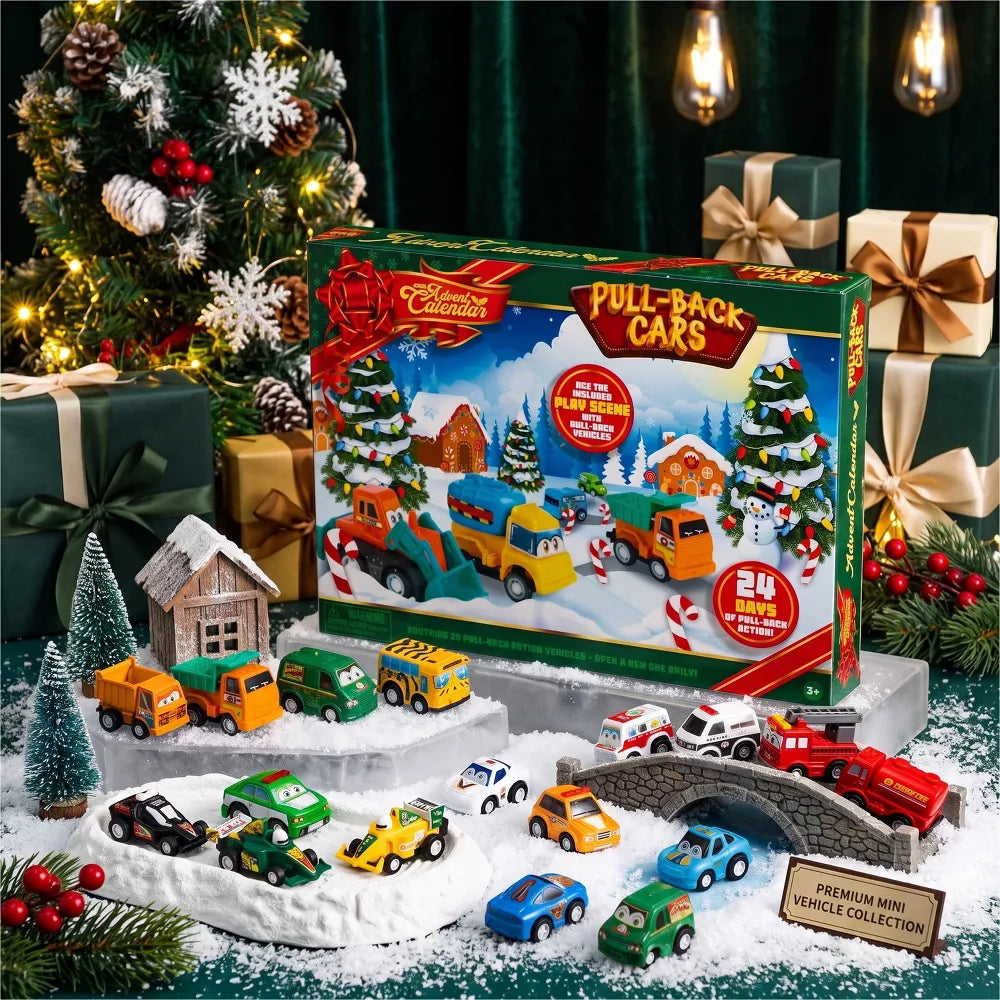 Advent Calendar Pull-Back Cars Battery-Free Set of 24
