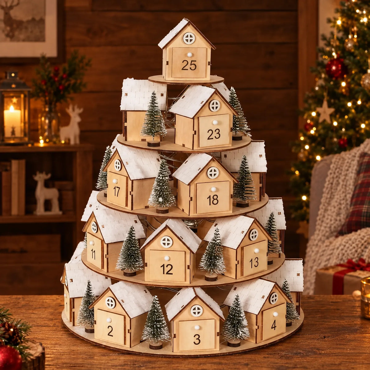 Advent Calendar Wooden 5-Tier 25 Numbered Drawers