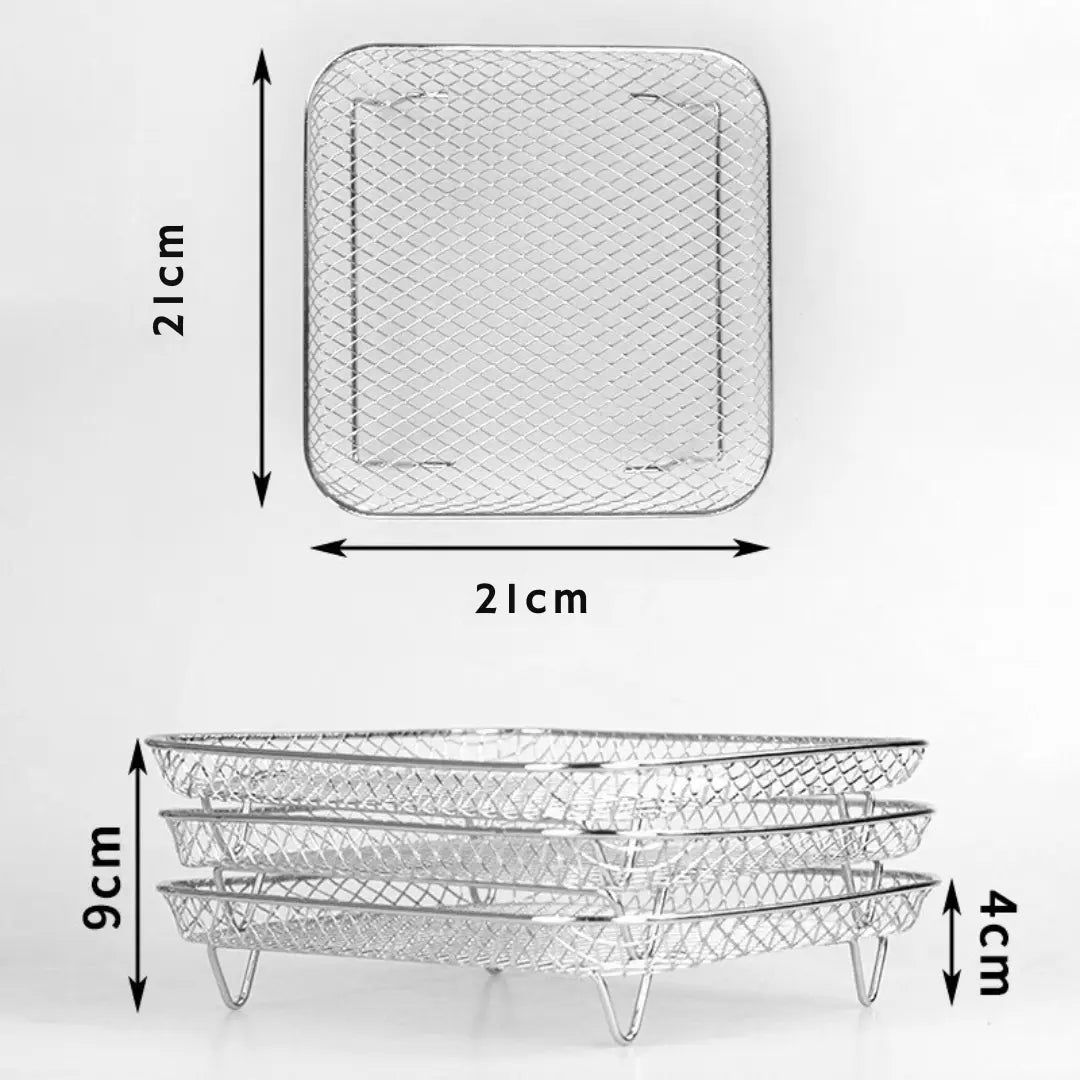 Air Fryer Basket Set Stainless Steel 3-Piece With Tongs