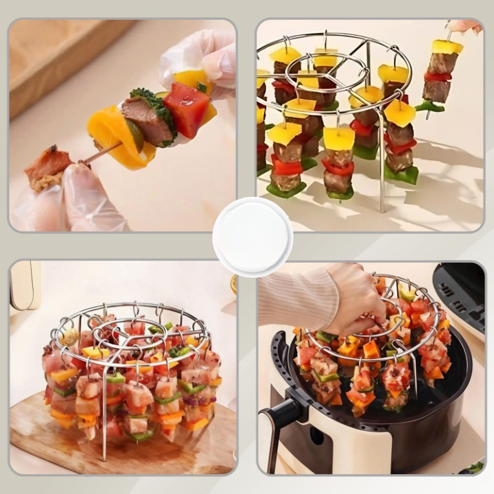 Air Fryer Skewer Attachment Rotating Stainless Steel 24 Skewers