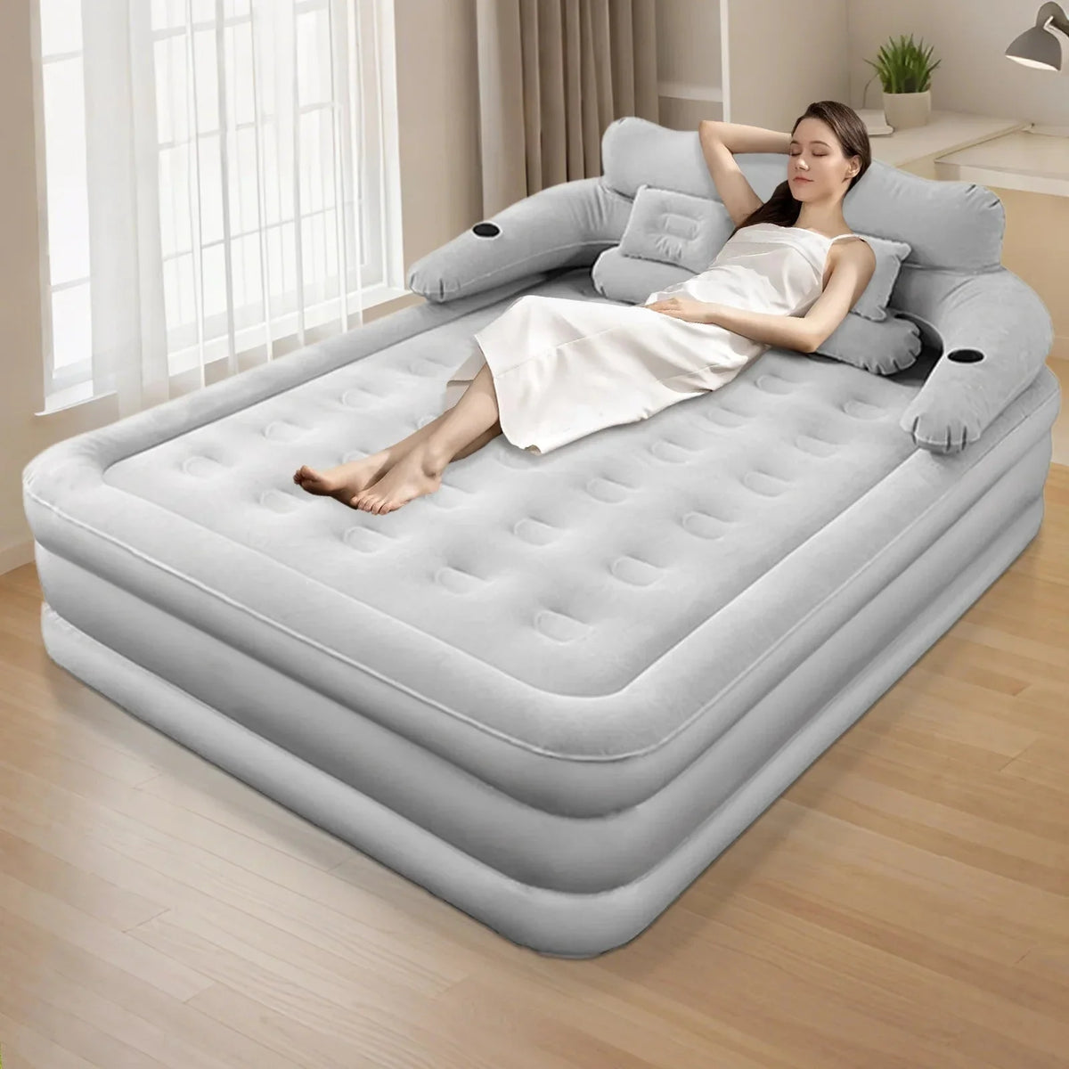 Air Mattress Double-High Electric Pump Backrest & Pillows