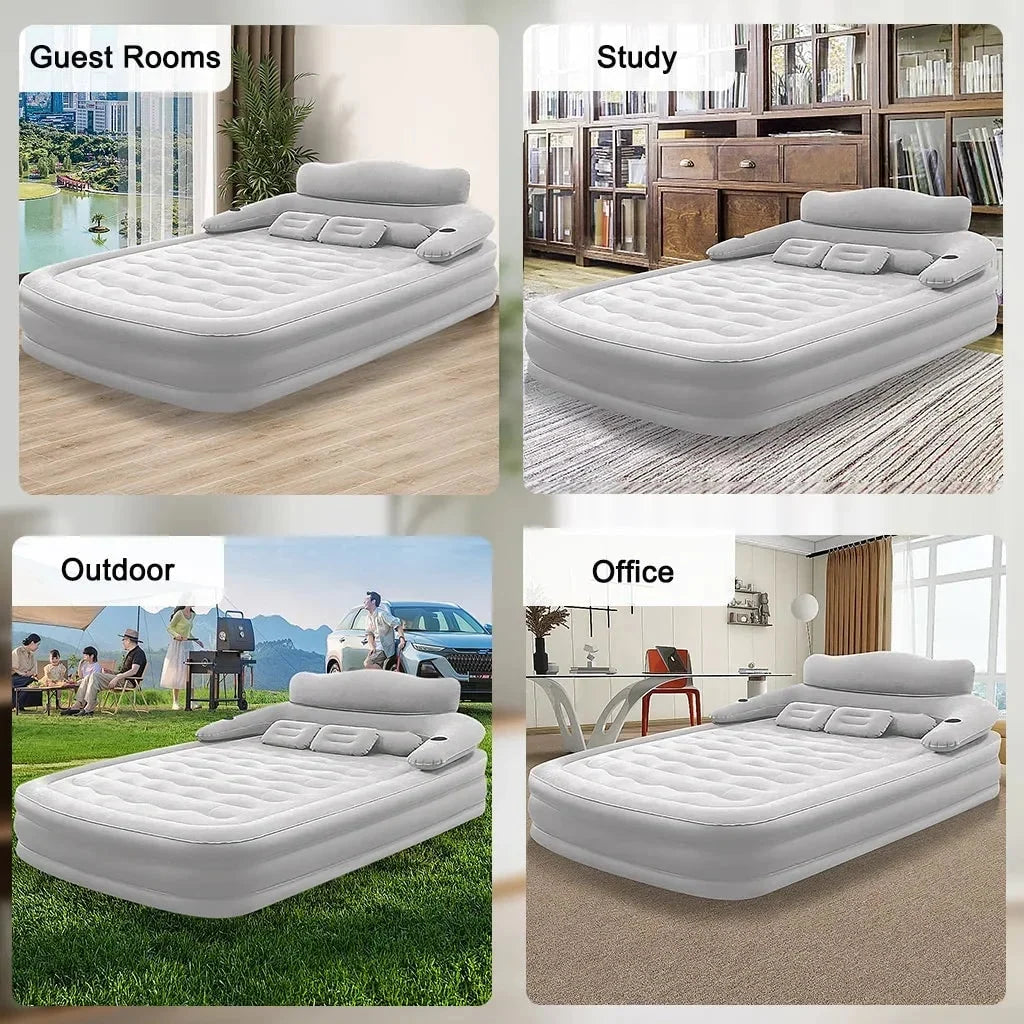 Air Mattress Double-High Electric Pump Backrest & Pillows