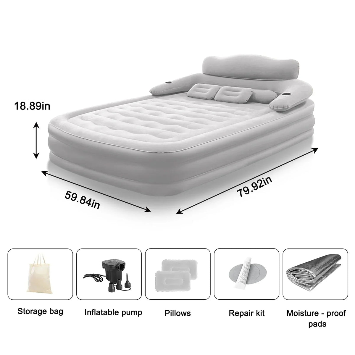 Air Mattress Double-High Electric Pump Backrest & Pillows