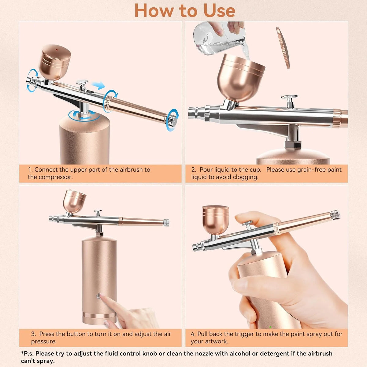 Airbrush Kit Cordless Rechargeable Three Pressure Settings