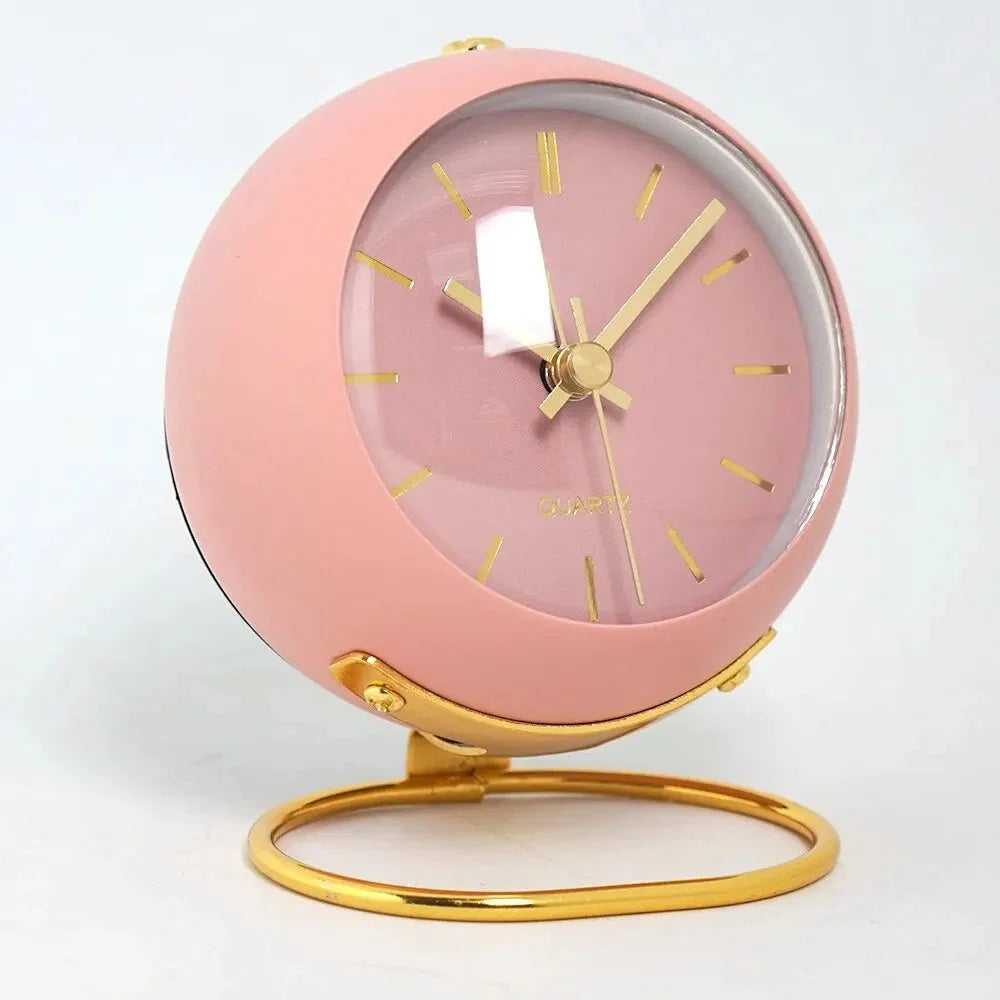Alarm Clock Analog Quartz with Night Light & Gold Stand