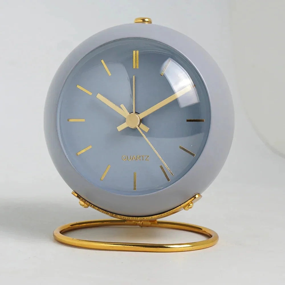 Alarm Clock Analog Quartz with Night Light & Gold Stand