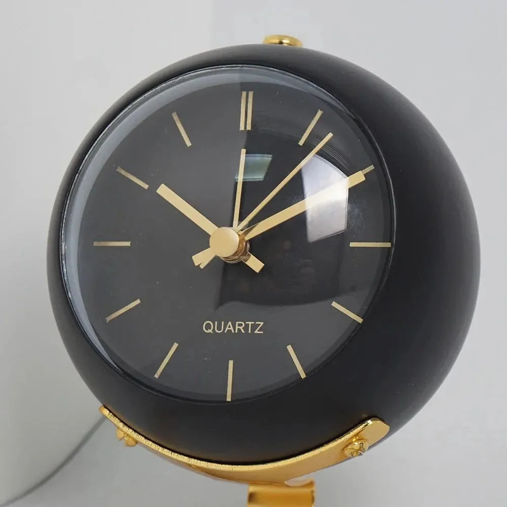 Alarm Clock Analog Quartz with Night Light & Gold Stand
