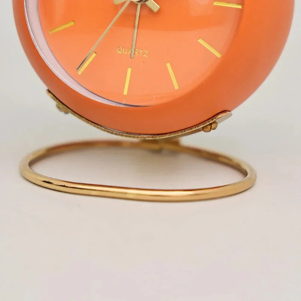 Alarm Clock Analog Quartz with Night Light & Gold Stand
