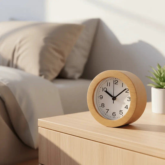 Alarm Clock Beech Wood Silent Movement LED Nightlight