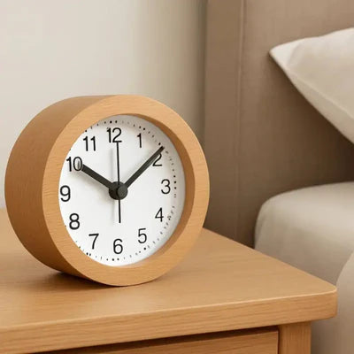 Alarm Clock Beech Wood Silent Movement LED Nightlight