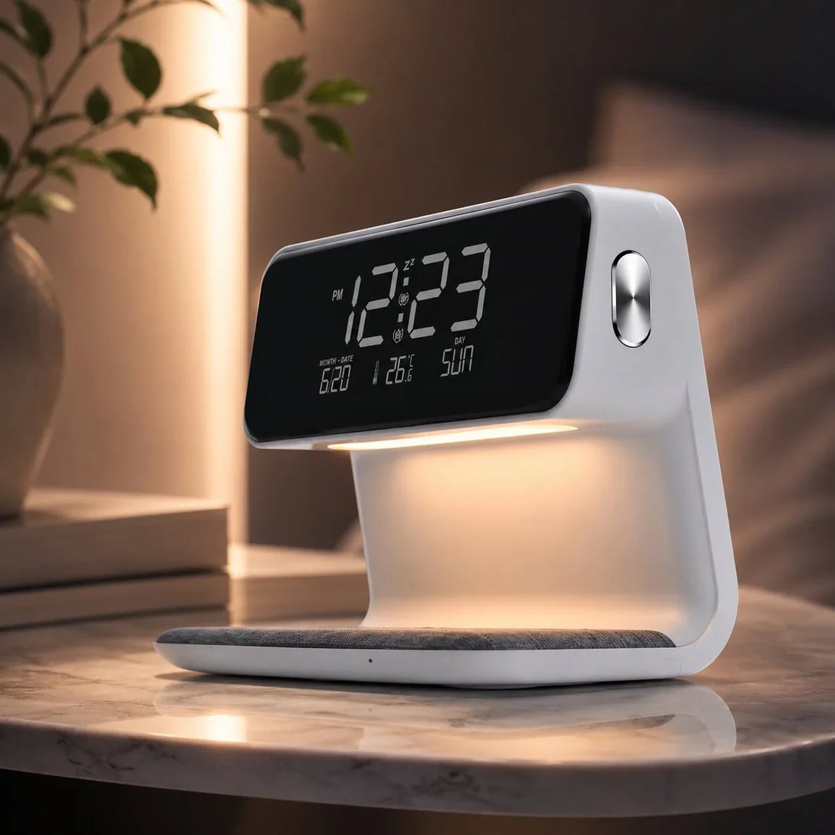 Alarm Clock Wireless Charging Dimmable LED Light LCD Display