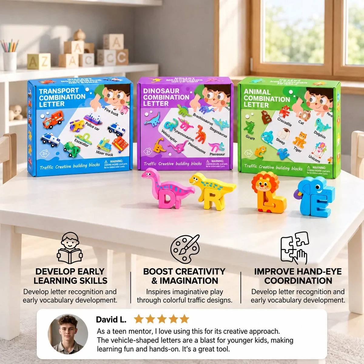 Alphabet Building Blocks 3D Connectable 52-Piece Set
