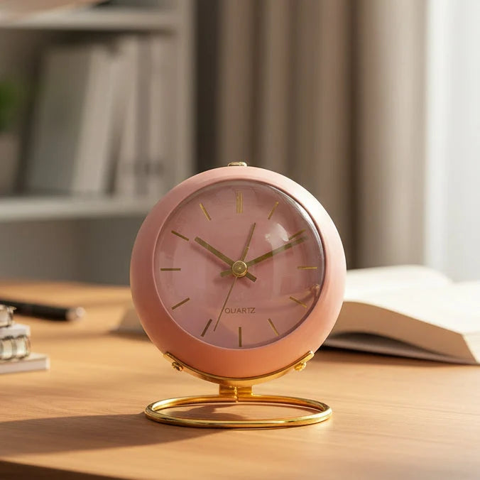 Analog Alarm Clock Silent Movement Night Light Metal Housing