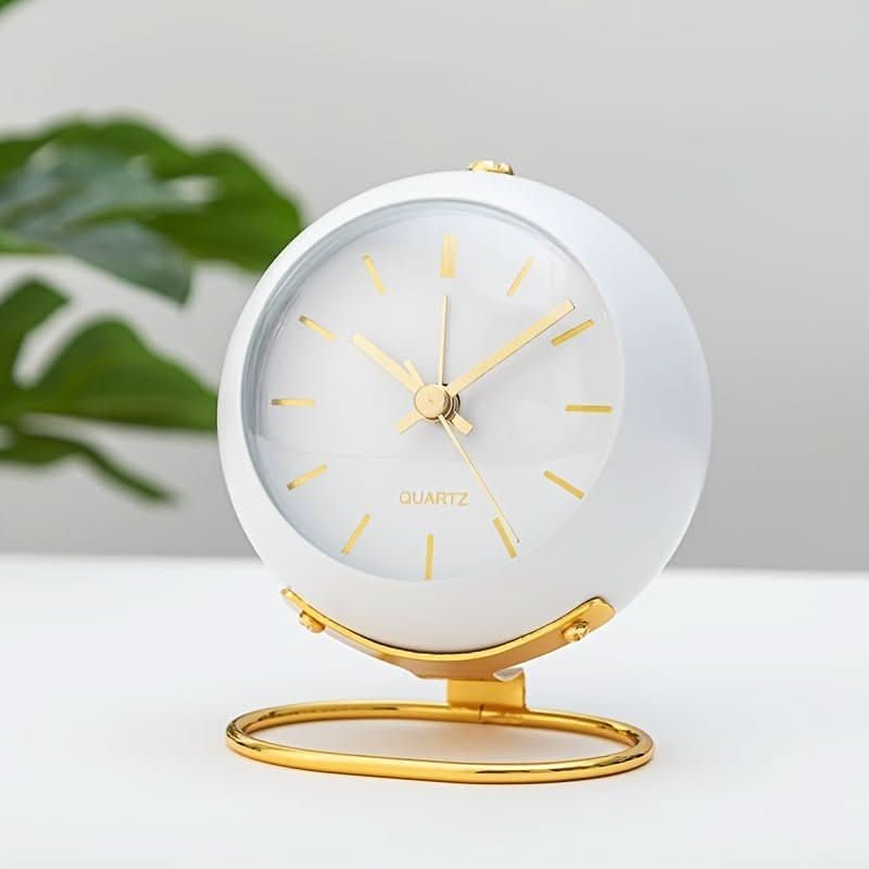 Analog Alarm Clock Silent Movement Night Light Metal Housing