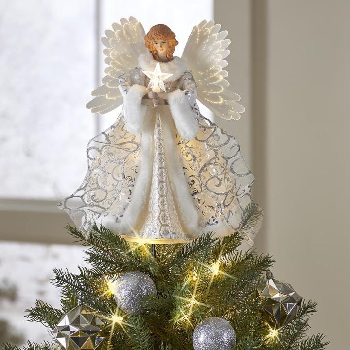 Angel Tree Topper Fiber Optic Wings & Warm White LED Star