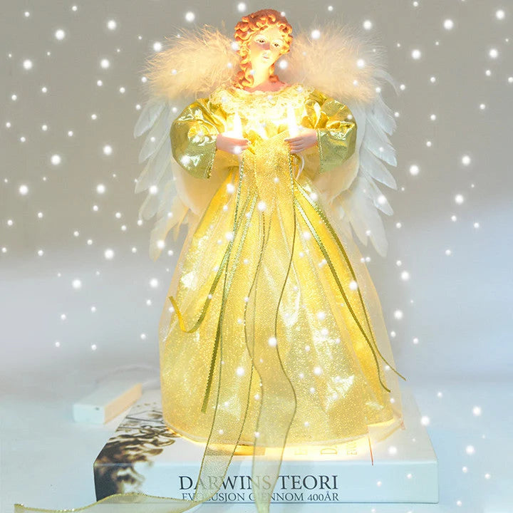 Angel Tree Topper Fiber Optic Wings & Warm White LED Star