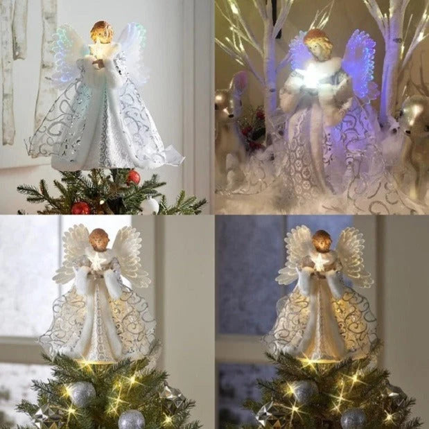Angel Tree Topper Fiber Optic Wings & Warm White LED Star