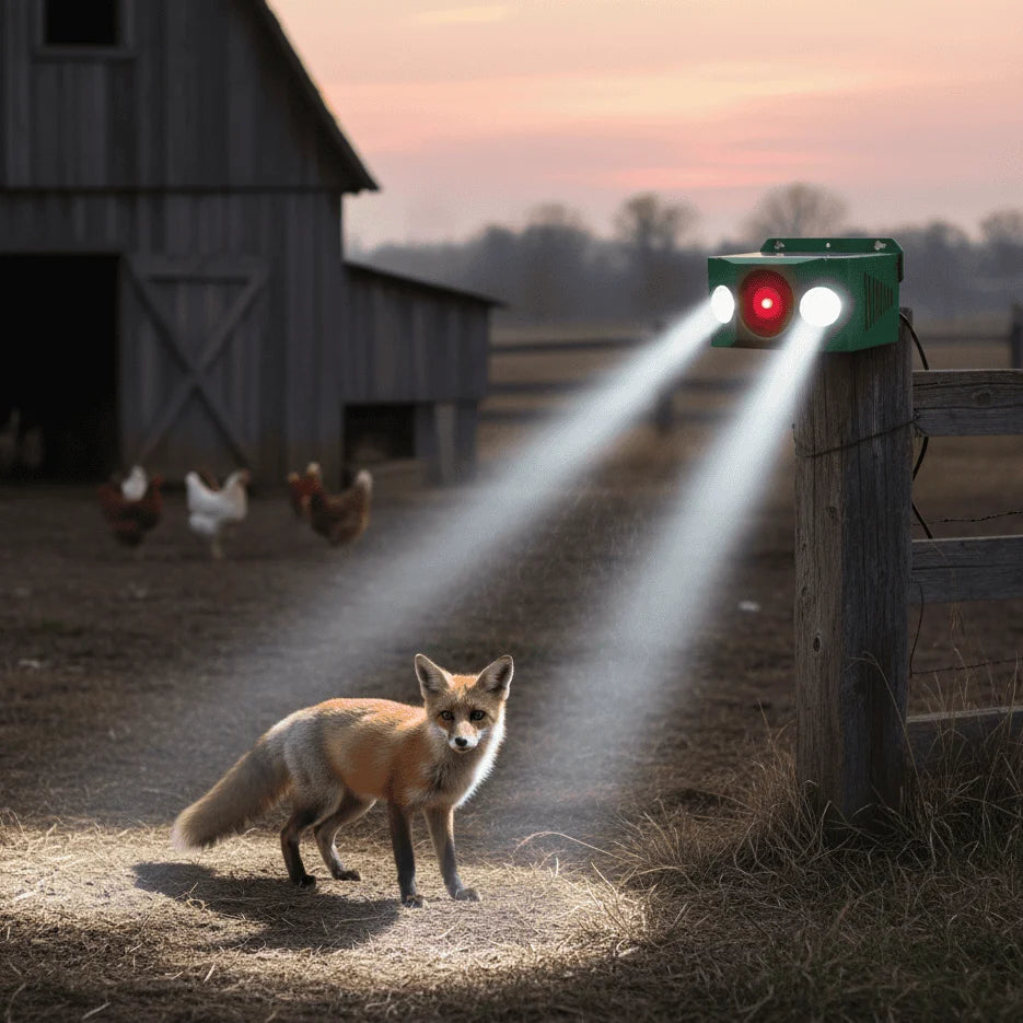 Animal Repellent Device Solar-Powered Alarm & LED Deterrents