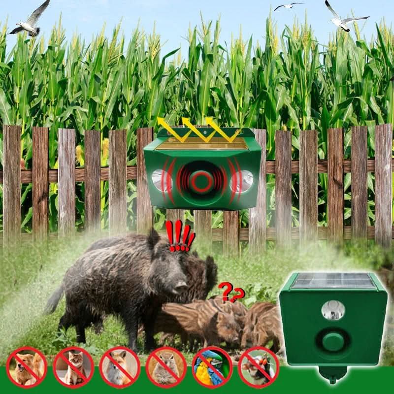Animal Repellent Device Solar-Powered Alarm & LED Deterrents