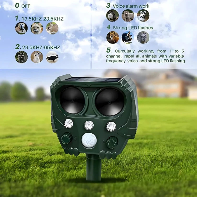 Animal Repellent Motion-Activated Ultrasonic Solar-Powered