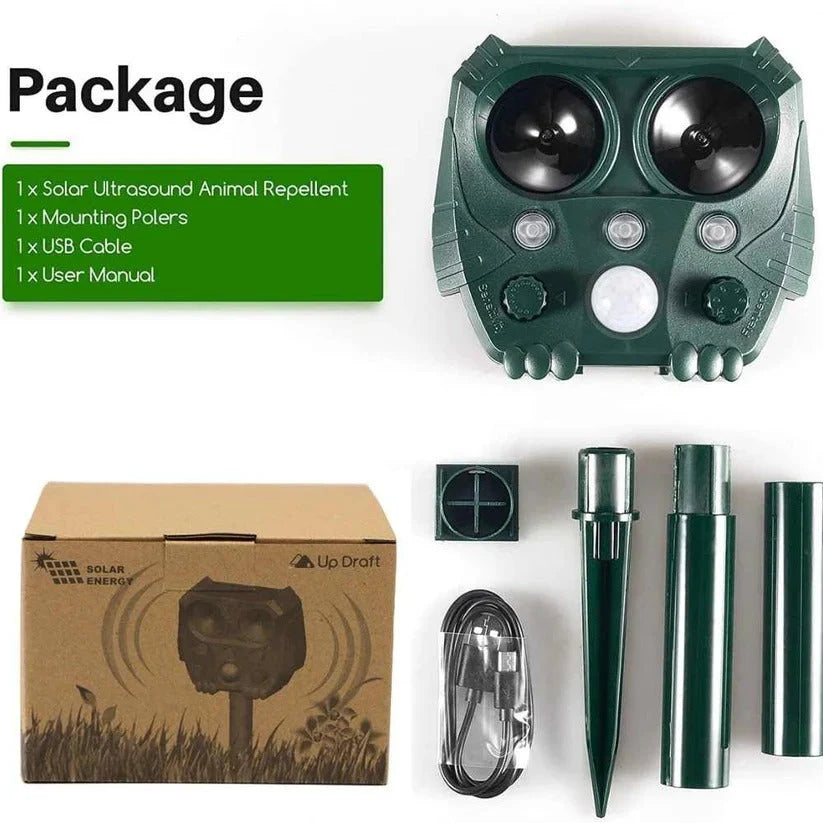 Animal Repellent Motion-Activated Ultrasonic Solar-Powered