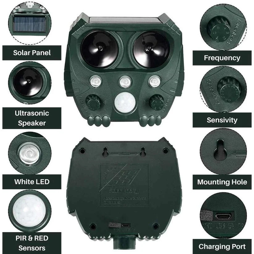 Animal Repellent Motion-Activated Ultrasonic Solar-Powered