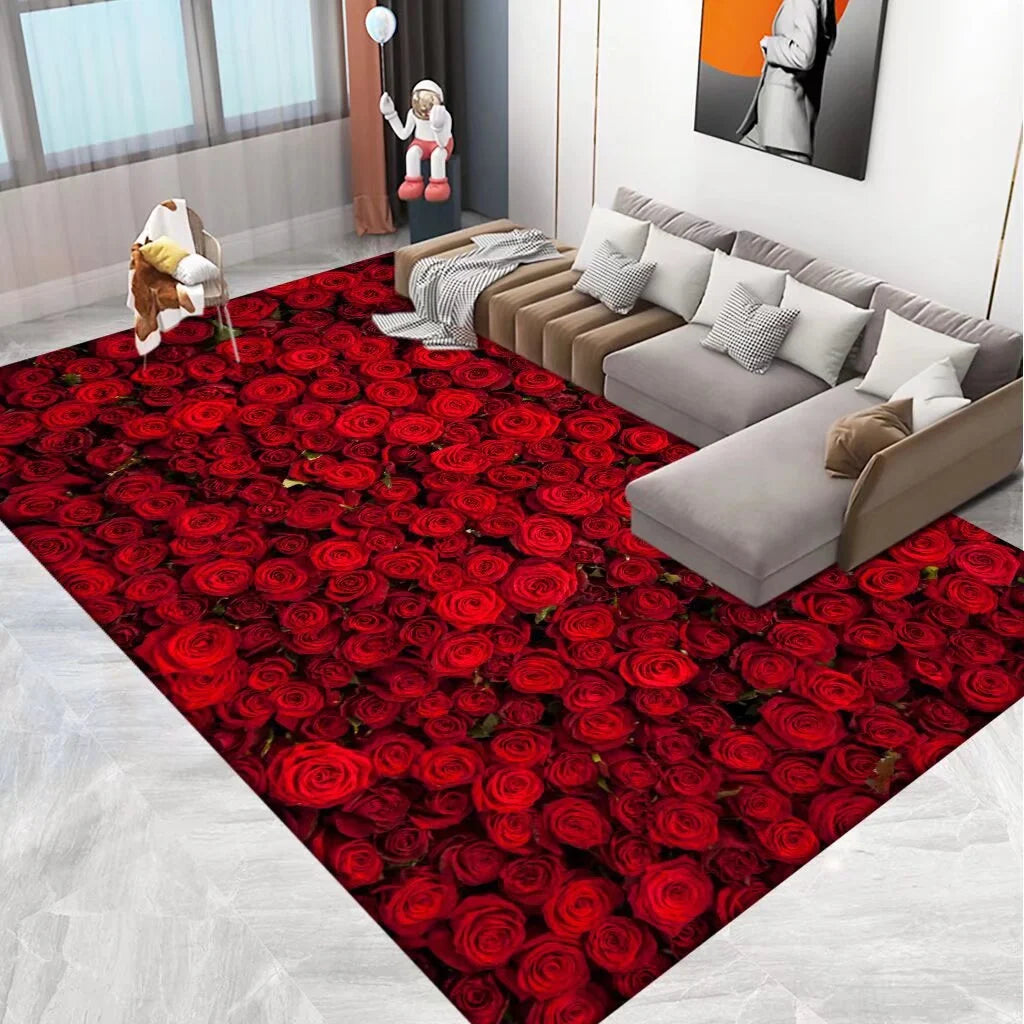 Area Rug 3D Floral Design Machine Washable & Stain-Resistant