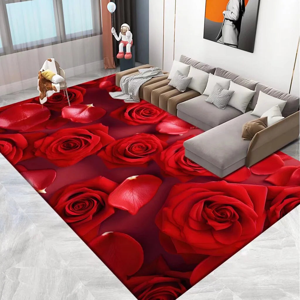 Area Rug 3D Floral Design Machine Washable & Stain-Resistant