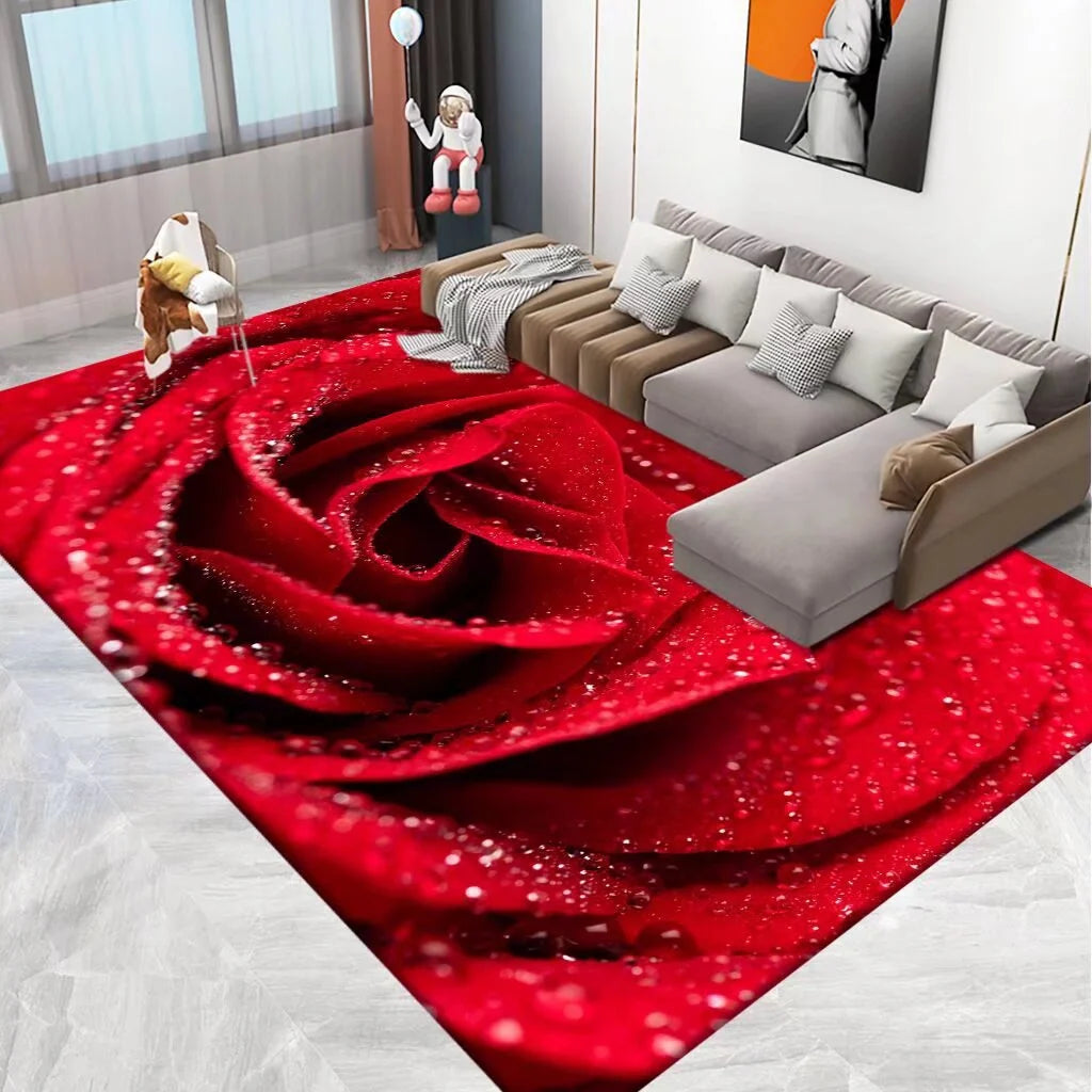 Area Rug 3D Floral Design Machine Washable & Stain-Resistant